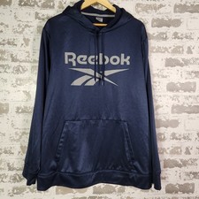 Reebok Hoodie Mens XXL Blue Indentity Pullover Sweatshirt Graphic Logo Polyester