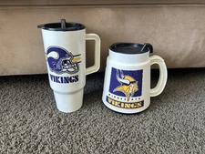 Vtg 90s Betras Lot of 2 Travel Mugs NFL Minnesota Vikings Football Coffee