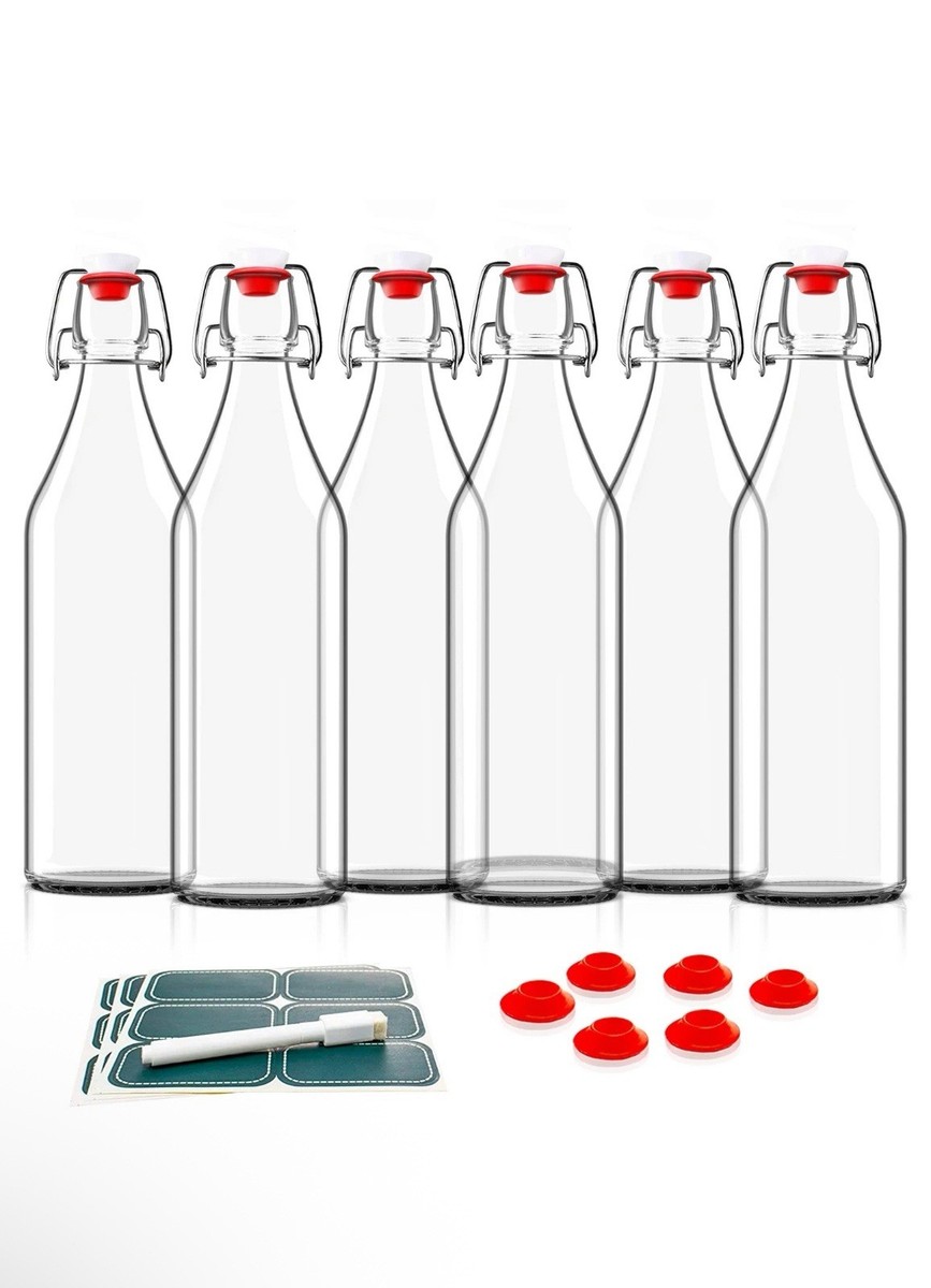 Otis Classic Swing Top Glass Bottles - Set of 6 16oz w/Marker