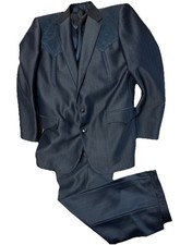 80s Circle S Dallas Texas Suit 2 Piece Western Wear Blue Size 42L Polyester