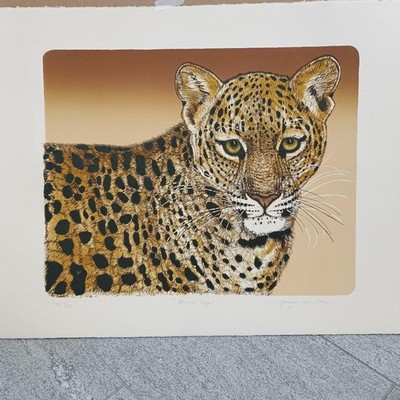 Jackie Marie Vogue African Leopard Lithograph Handmade Art 76x56cm, Limited Edit