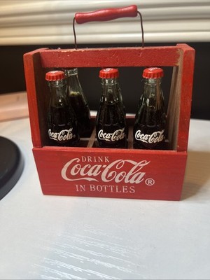 Vintage Mini 6 Pack Coca-Cola Bottles In Wooden Carrier Bottles