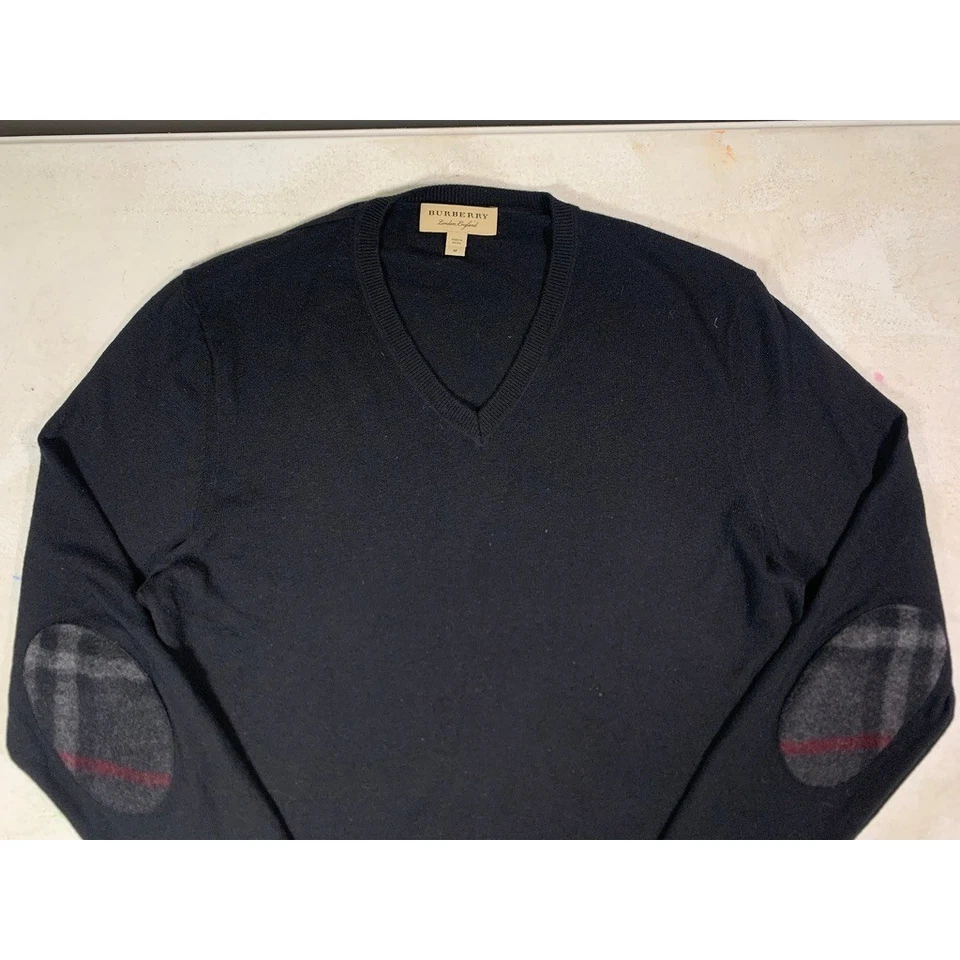 Suéter Burberry parche en el codo algodón cachemir cuello en V negro hombre mediano Foto 3 de 4