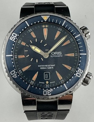 Oris Titan Diver 7609 47mm Steel Blue Dial Rubber Titanium Automatic Watch w Box