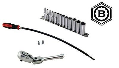 Britool Hallmark 1/4'' Dr Deep Steckschlüsselsatz + Flexi Ratsche + Flexi Schlauchschellenantrieb