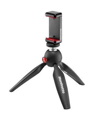 MANFROTTO Pixi Mini Stativ mit Smartphone Klemme, Schwarz, Höhe offen bis 13.5 c