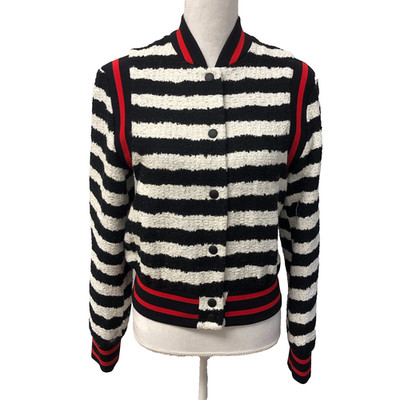 MSGM Striped Bomber Jacket Womens 42 6 Small Black White Red Button Streetwear