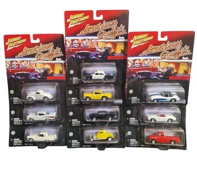 Autos: 9 kartonierte Druckgussmodelle aus American Graffiti von Playing Mantis