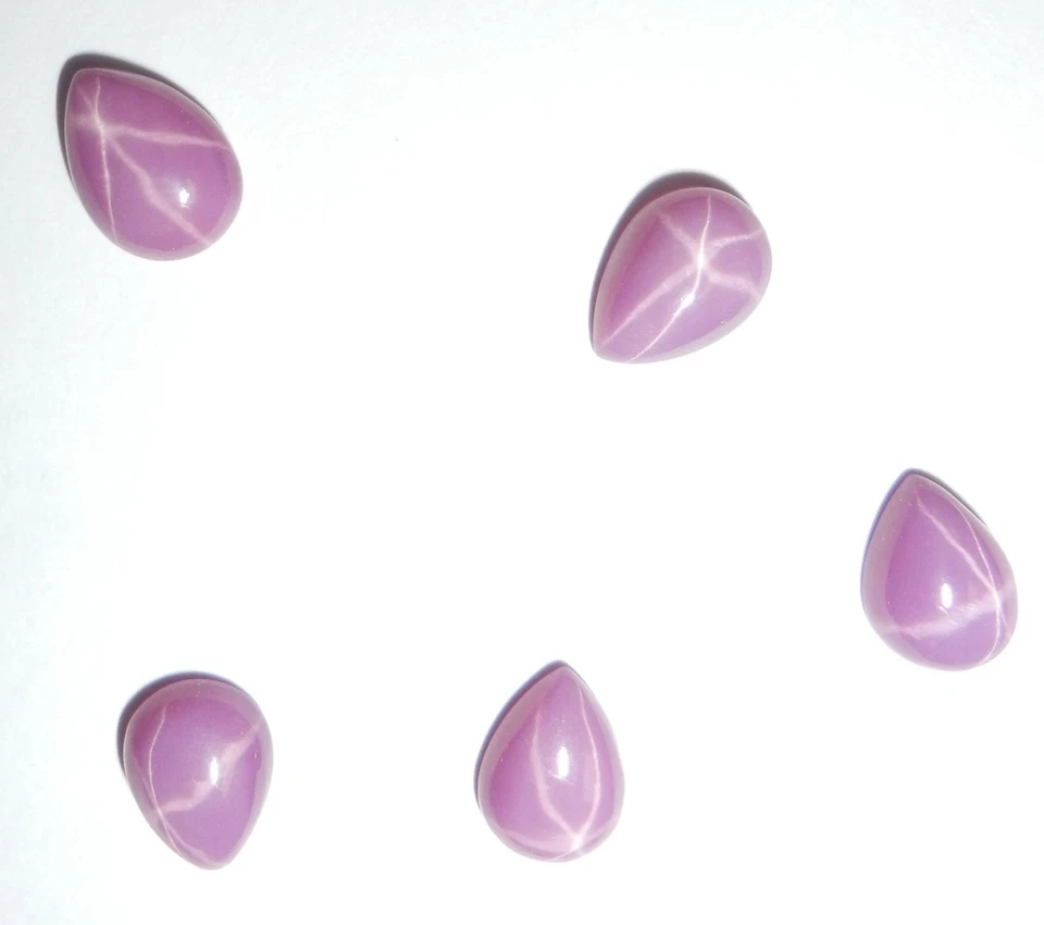 Opaque Star Ruby Pear 8x6 mm Cabochon 6 Rayed Lab-created Stone 5 pieces Lot - Image 3 of 4