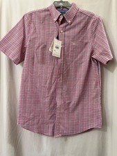 Chaps Mens Pink  Multi Plaid Short Sleeve Stretch Easy Care Woven Shirt Sz M