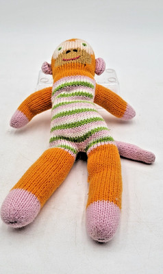Blabla Clementine The Monkey 12  Plush Knitted Orange Striped Repaired Peru