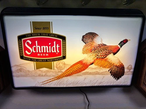 Vintage Schmidt Beer Brewery Pheasant Wall Lighted Sign Works EXCELLENT!!