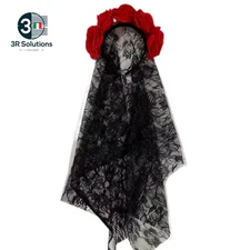 1 Ghost Bride Floral Lace Veil Hair Band, Set of 4