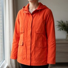 M&S Collection Orange Hooded Coat Jacket Ladies Size 14 Parka Rain Mac Pockets