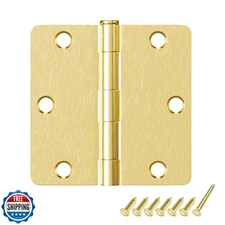 HOSOM 12 Pack Door Hinges Brushed Brass 3.5 Inch with 1/4" Radius