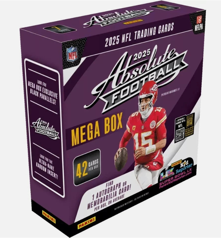 In hand FACTORY SEALED CASE 2025 Panini Absolute Football 20 Mega Box KABOOM