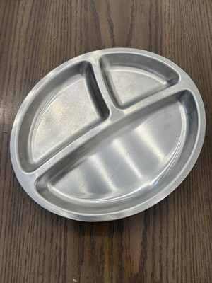 Avanchy Stainless Steel Oval Divided Plate 8.5 X 7.25  Quality No Suction Base