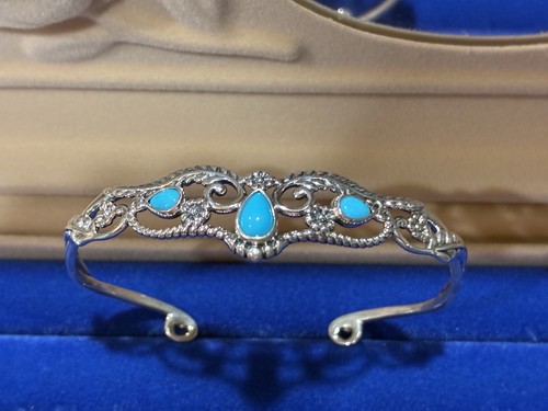 American West Carolyn Pollack Sterling Silver Turquoise Scroll Cuff Bracelet