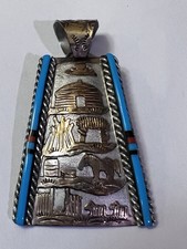 Vintage Navajo Storyteller Sterling Silver Inlay Pendant (Signed GE)