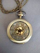 Antiqued Brass Pocket Watch Necklace with 30in chain