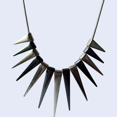 Express Silver Spike Statement Necklace Dagger Fringe Punk Bib Modern Edgy