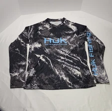 HUK Mossy Oak Pursuit Performance Camo Crew Long Sleeve Fishing Shirt Size Small