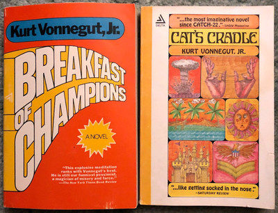 Kurt Vonnegut books, Breakfast of Champions & Cat's Cradle, oversized paperbacks