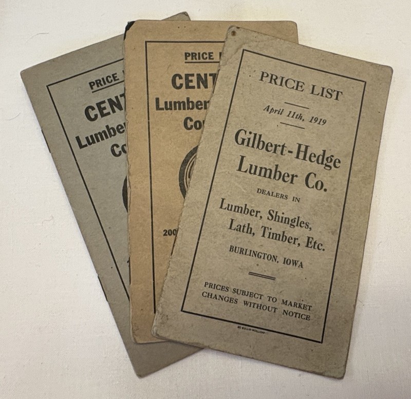 3 Vintage Iowa Lumber Co Advertising Price Lists - 1919, 1922 and 1923