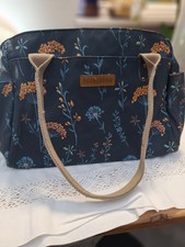 Ladies Brakeburn bag, navy, flowers, pockets, zips/poppers, RRP £42. Ex cond..