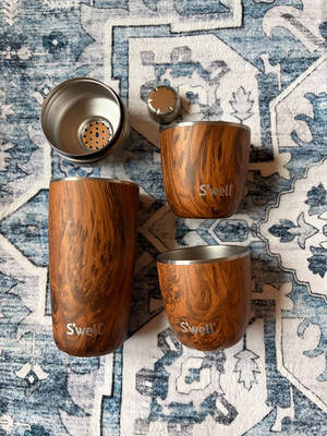 S'well Teakwood Look, Stainless Steel Cocktail Shaker 18-oz,2 glasses