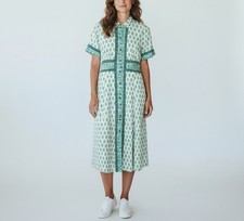 Vestido midi SANDRO Niam para mujer (UE) 34 estampado reunido mezcla de lino