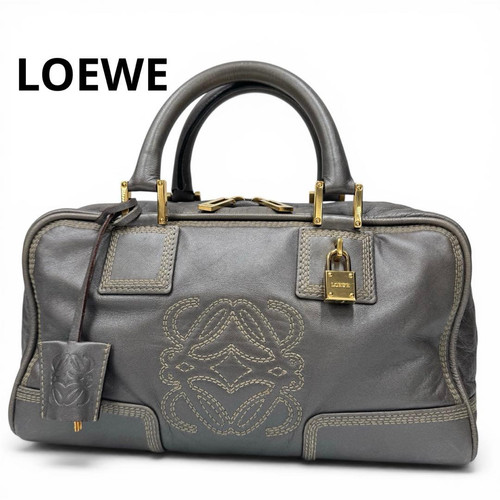 Loewe Amazona 28 Gray Leather Mini Boston Handbag Elegant Style