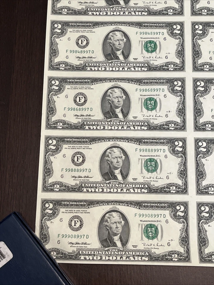 1995 $2 UNCUT UNCIRCULATED 16 Banknotes - Image 4 of 4
