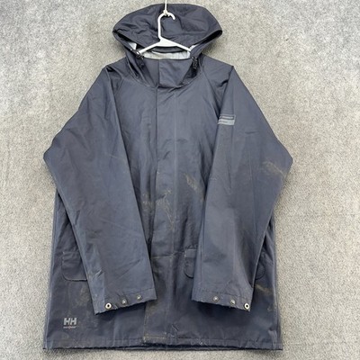 Helly Hansen Jacket Mens Large Green Rain Coat Hooded PVC Foul Weather Workwear