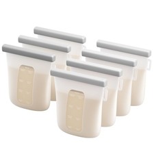 Nuliie 7 Pcs Silicone Breastmilk Storage Bags Reusable 8oz/240ml Double Leak-Pro