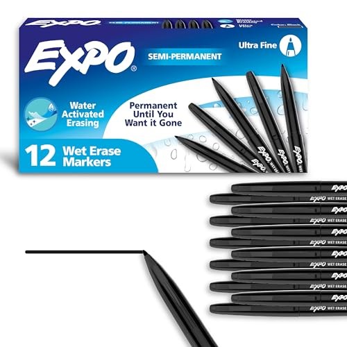 PACK 16001A - EXPO VISA VIS WET ERASE MARKERS FINE POINT BLACK 12
