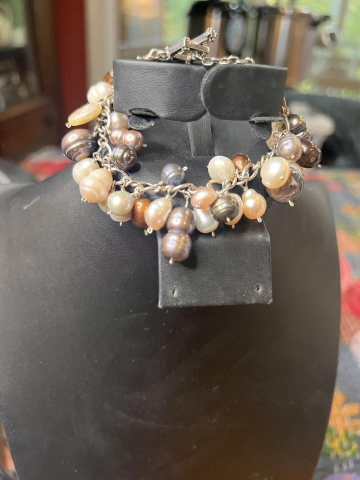 Freshwater Multicolor Pearl Cha-Cha Bracelet With Sterling Silver Sz 7.5in - Image 2 of 4
