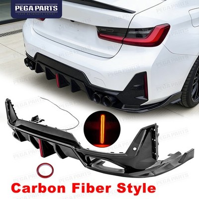 For 23-25 BMW G20 LCI 320i 330i M Sport Rear Diffuser w/Light Carbon Fiber Style