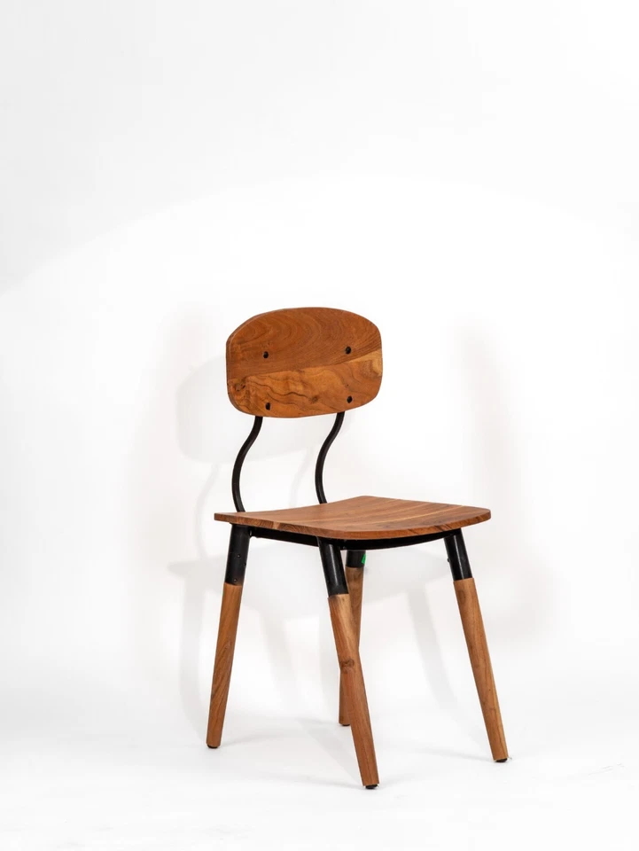 Handmade Eco-Friendly Vintage Acacia Wood & Iron Natural Black Rectangle Chair  - Image 3 of 4
