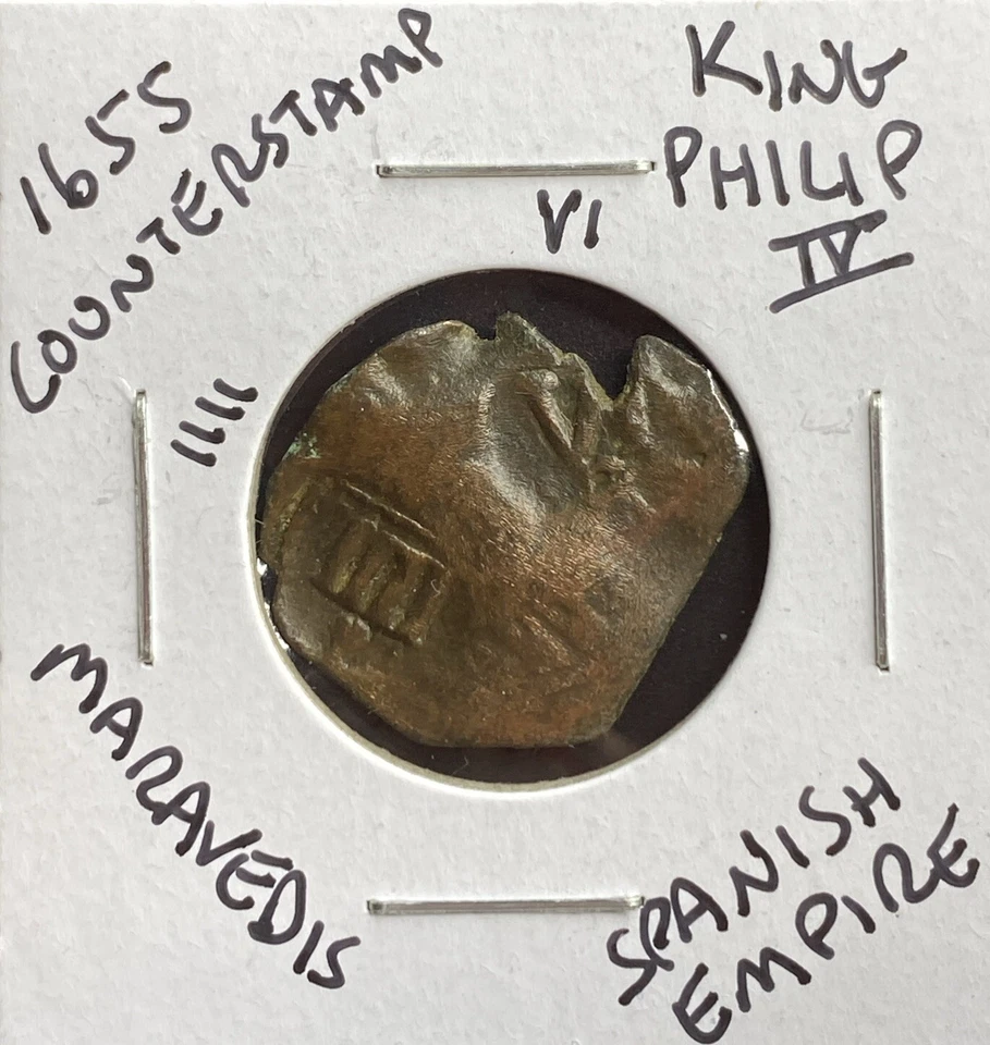1655 Coin Maravedis Spanish Empire 368 Years Old Pirate Era Rare Counterstamp - Image 4 of 4