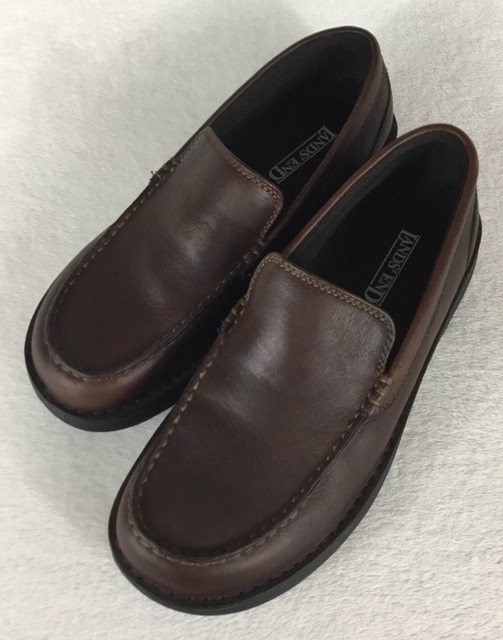 Lands End Men’s Size 8D Brown Leather Slip On Loafers Casual Shoes