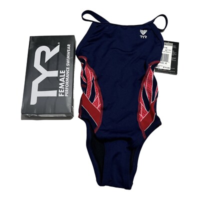TYR Durafast Elite Phoenix Splice Diamondfit Swimsuit BLUE/RED Size 22 NEW TAGS