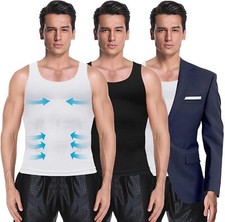 MENS SLIMMING BODY SHAPER BELLY CHEST COMPRESSION VEST SHIRT TANK TOP MULTIPACK