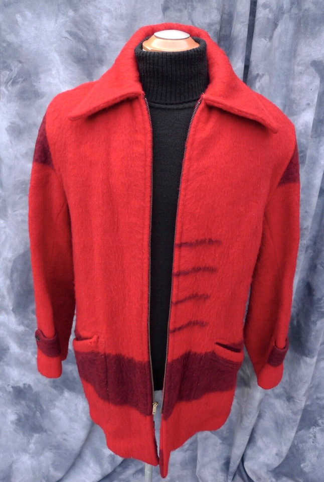CLASSIC Vintage HUDSON BAY CO HBC WOOL 4 Point BLANKET JACKET RED COAT