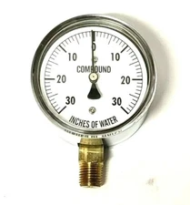 Gauge 2-1/2" Face Steel Case 30-0-30" H2O Compound 1/4" NPT BRZ LM Dry 123er23