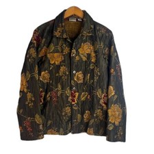 Chicos Floral Tapestry Crinkle Brocade Jacket Button Front Size 2 MD Dressy