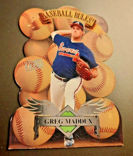 GREG MADDUX-1996 FLEER-BASEBALL RULES DIE CUT INSERT CARD ⚾️BASEBALL CARD BRAVES - Picture 2 of 2