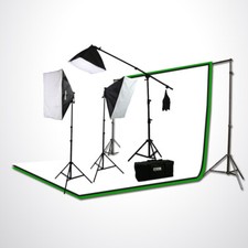 Photography Video Boom Lighting Light Kit 3 Muslin Background Support Stand Case