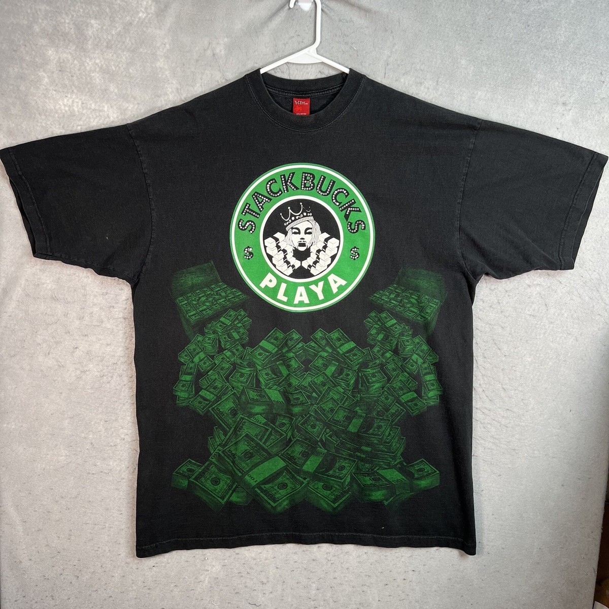 Vintage 2000s Y2K Stackbucks Playa Money Starbucks Parody T Shirt