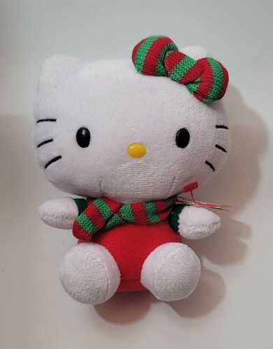 Ty Beanie Baby Hello Kitty TRAJE ROJO Invierno Rojo y Verde Navidad Bufanda 6" 15cm - Imagen 6 de 7